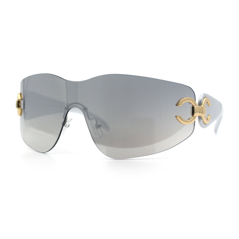 Womens Luxury Rimless Shield Bold Oversize Wrap Diva Sunglasses