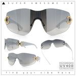 Womens Luxury Rimless Shield Bold Oversize Wrap Diva Sunglasses