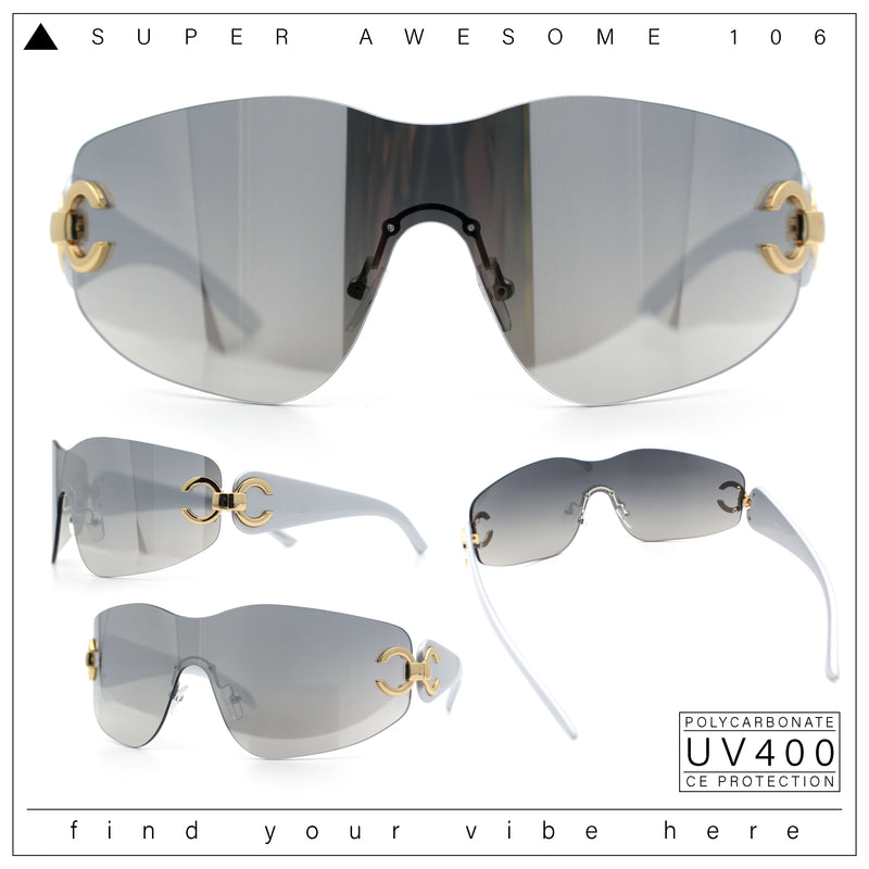 Womens Luxury Rimless Shield Bold Oversize Wrap Diva Sunglasses