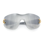 Womens Luxury Rimless Shield Bold Oversize Wrap Diva Sunglasses