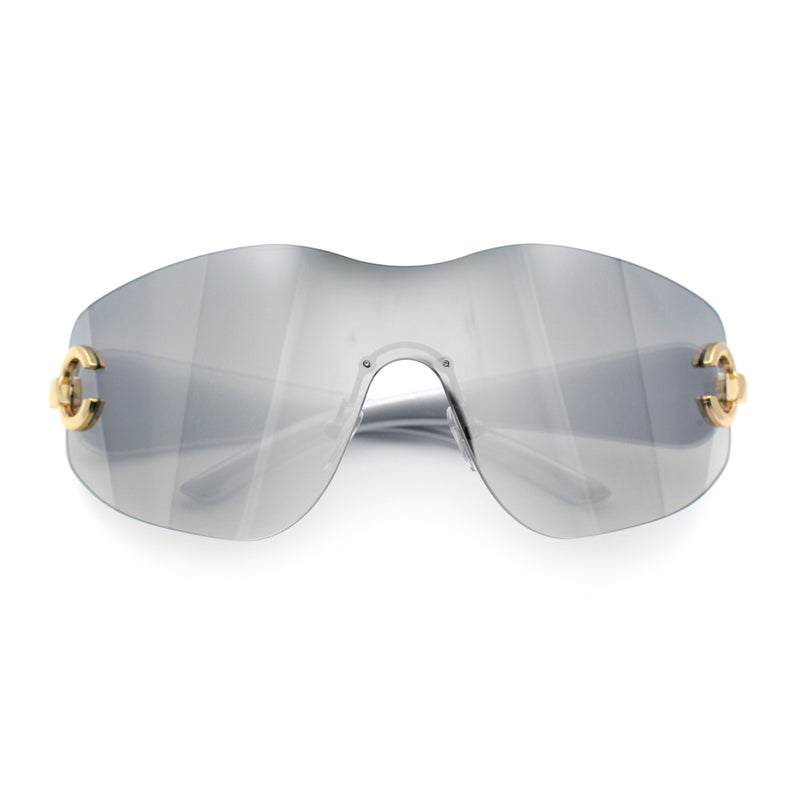 Womens Luxury Rimless Shield Bold Oversize Wrap Diva Sunglasses