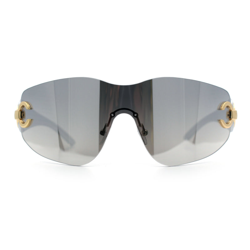 Womens Luxury Rimless Shield Bold Oversize Wrap Diva Sunglasses