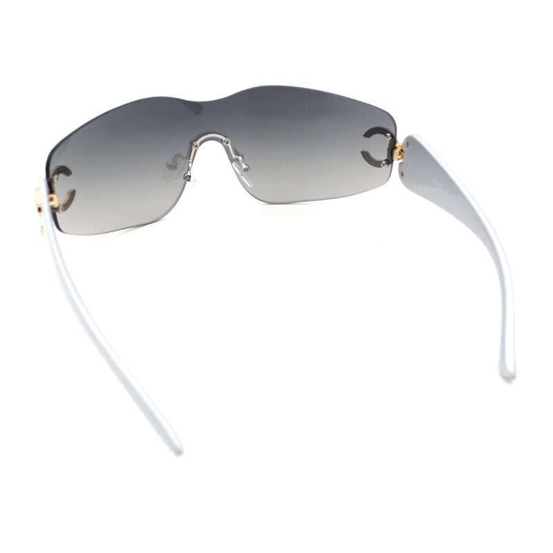 Womens Luxury Rimless Shield Bold Oversize Wrap Diva Sunglasses