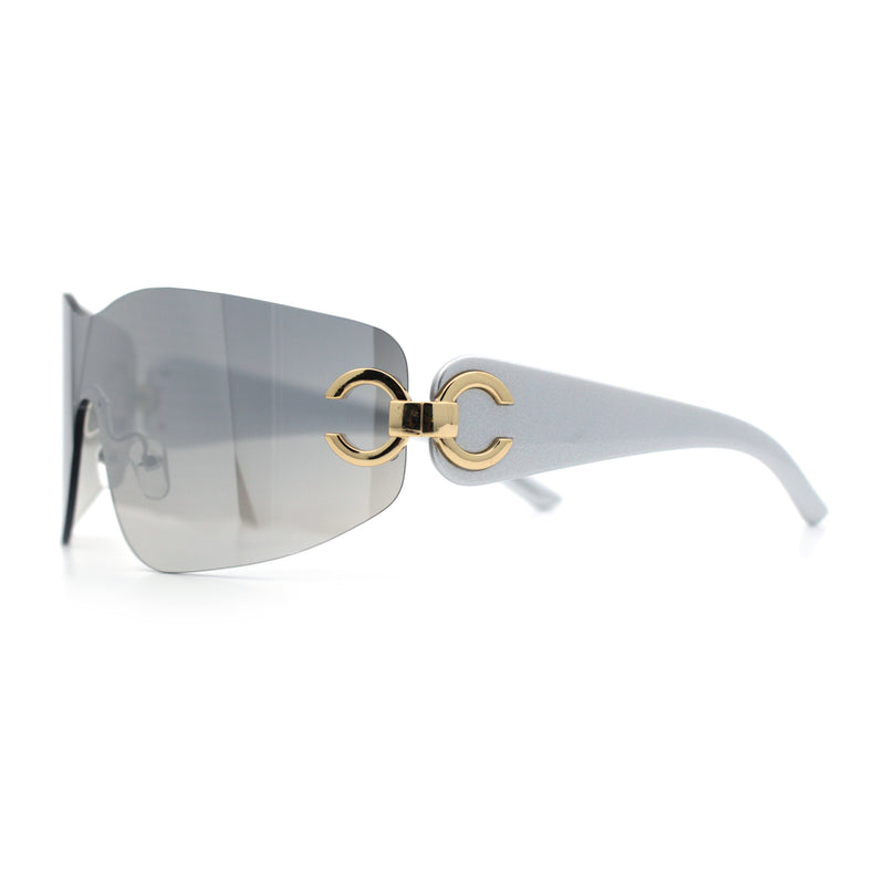 Womens Luxury Rimless Shield Bold Oversize Wrap Diva Sunglasses