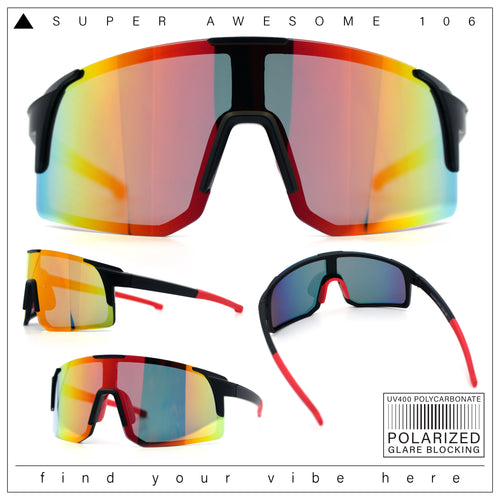 Color Mirror Polarized Wrap Sport Oversized Shield Rimless Plastic Sunglasses