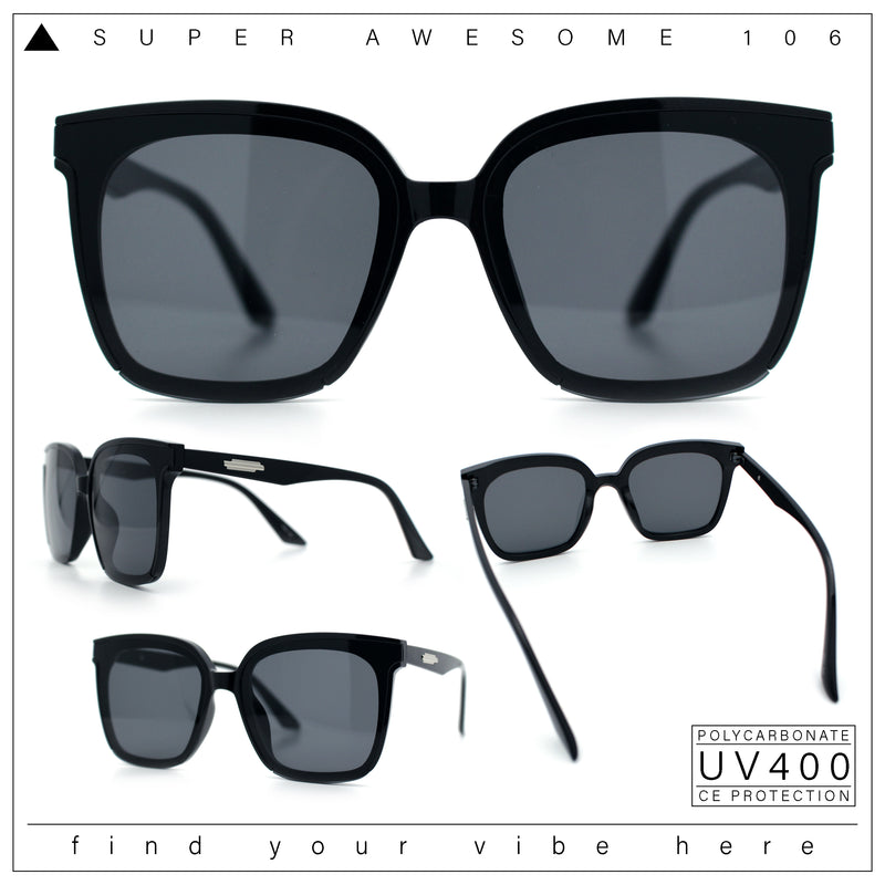 Womens Trendy Retro Inset Lens Oversize Horn Rim Plastic Fashion Sunglasses