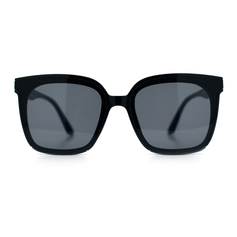 Womens Trendy Retro Inset Lens Oversize Horn Rim Plastic Fashion Sunglasses