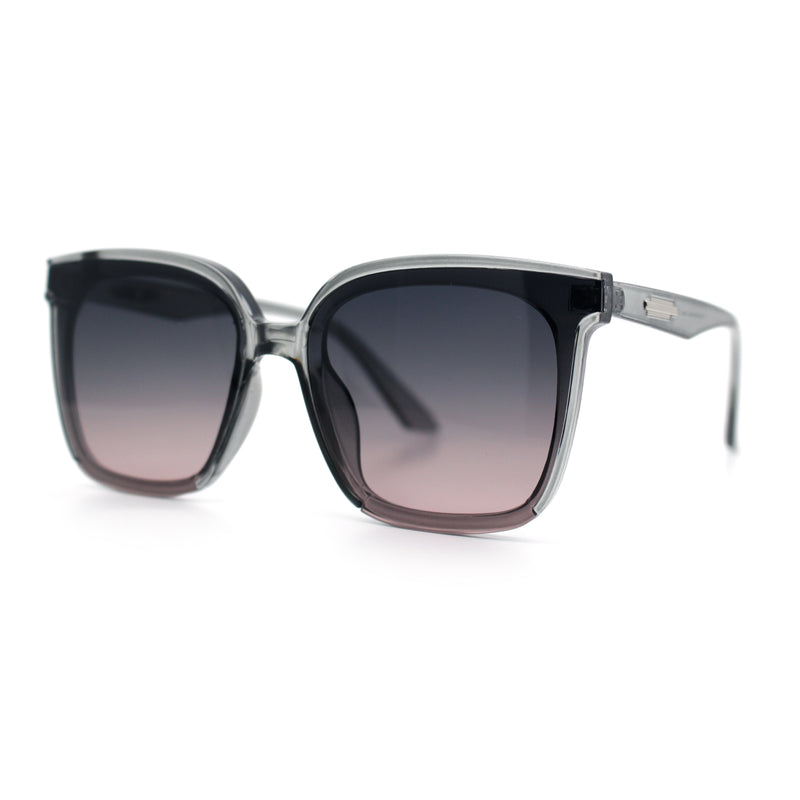 Womens Trendy Retro Inset Lens Oversize Horn Rim Plastic Fashion Sunglasses