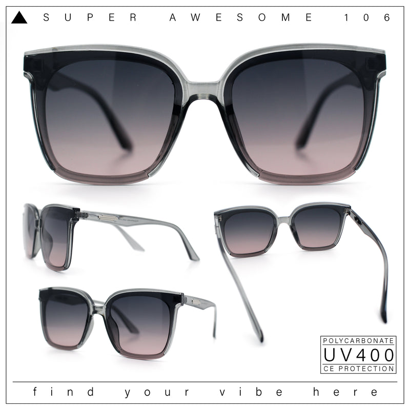Womens Trendy Retro Inset Lens Oversize Horn Rim Plastic Fashion Sunglasses