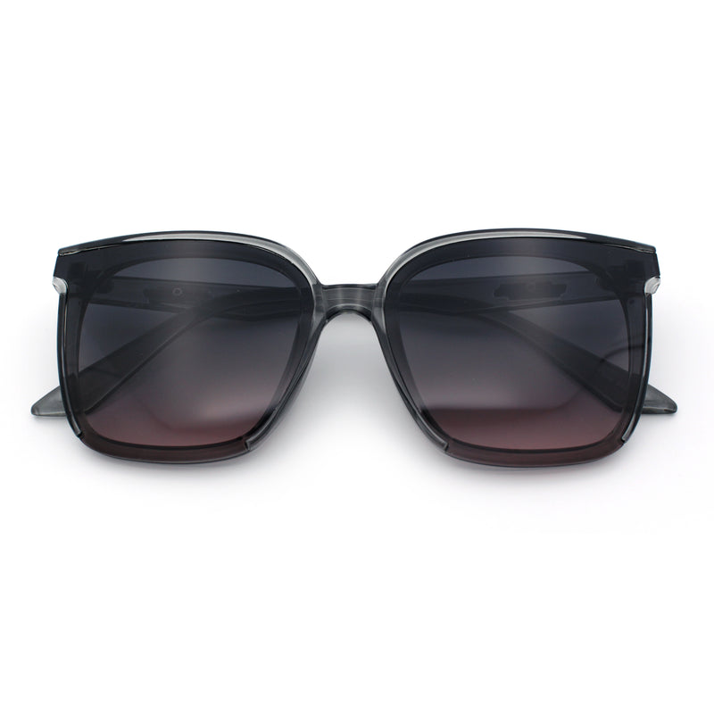 Womens Trendy Retro Inset Lens Oversize Horn Rim Plastic Fashion Sunglasses