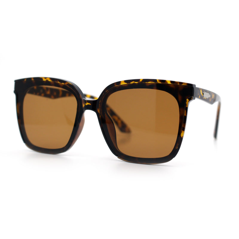Womens Trendy Retro Inset Lens Oversize Horn Rim Plastic Fashion Sunglasses