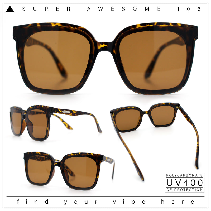 Womens Trendy Retro Inset Lens Oversize Horn Rim Plastic Fashion Sunglasses