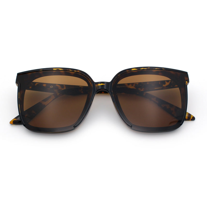 Womens Trendy Retro Inset Lens Oversize Horn Rim Plastic Fashion Sunglasses