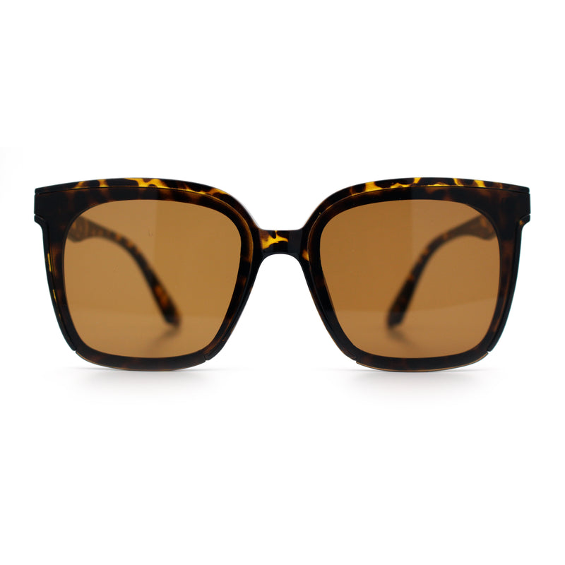 Womens Trendy Retro Inset Lens Oversize Horn Rim Plastic Fashion Sunglasses