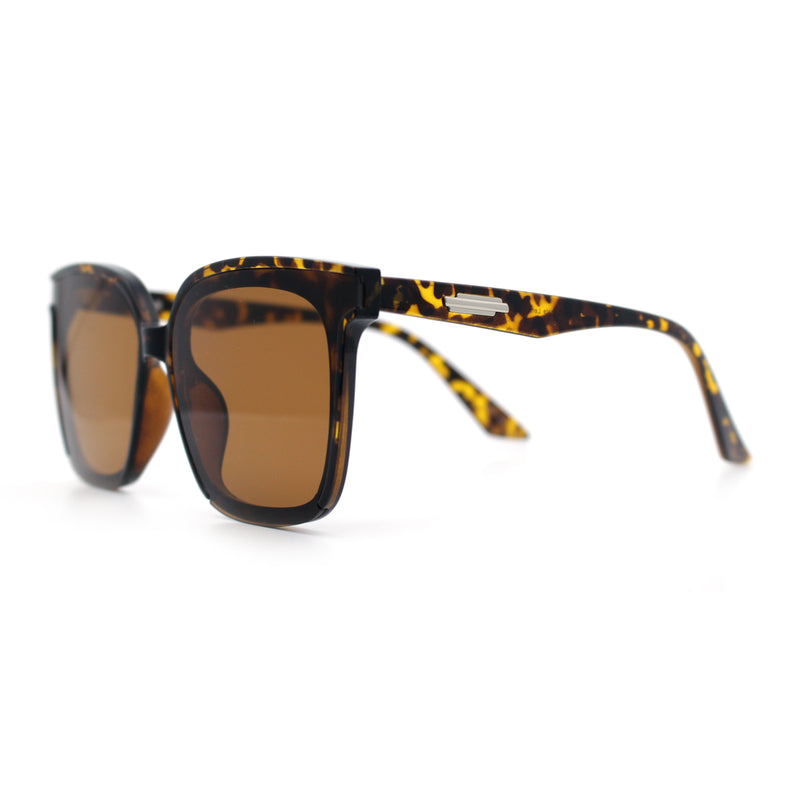 Womens Trendy Retro Inset Lens Oversize Horn Rim Plastic Fashion Sunglasses