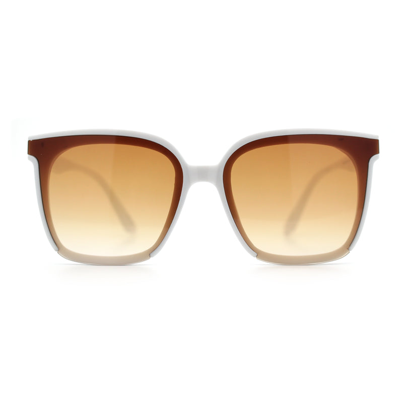 Womens Trendy Retro Inset Lens Oversize Horn Rim Plastic Fashion Sunglasses