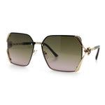 Womens Rimless Metal Rim Rectangle Butterfly Luxe Fashion Sunglasses