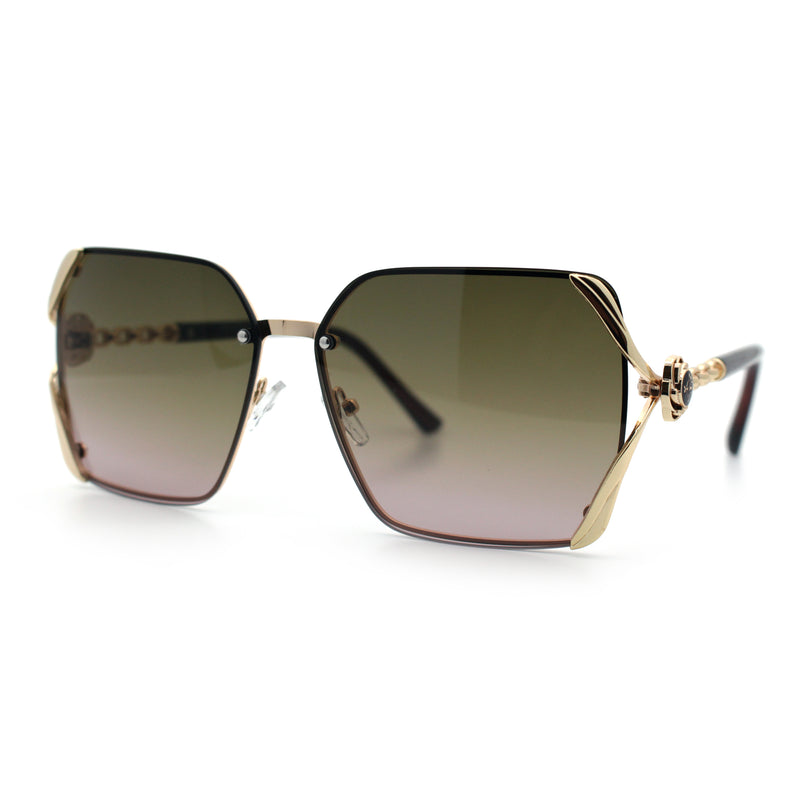 Womens Rimless Metal Rim Rectangle Butterfly Luxe Fashion Sunglasses
