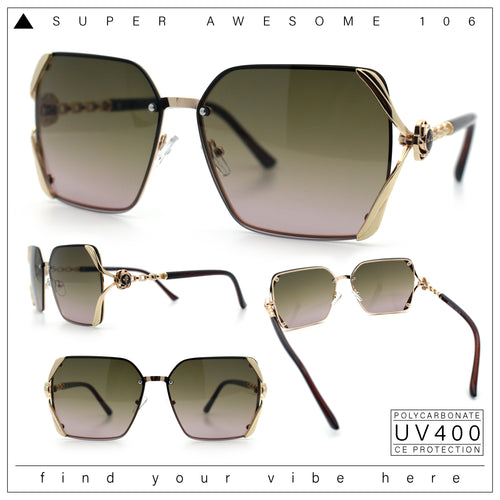 Womens Rimless Metal Rim Rectangle Butterfly Luxe Fashion Sunglasses