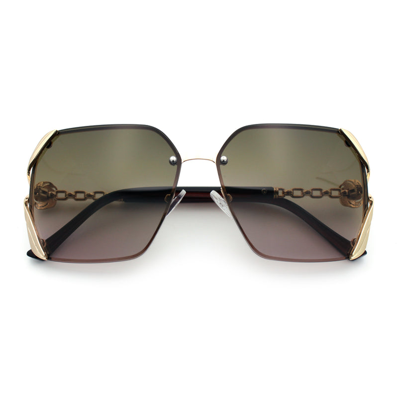Womens Rimless Metal Rim Rectangle Butterfly Luxe Fashion Sunglasses