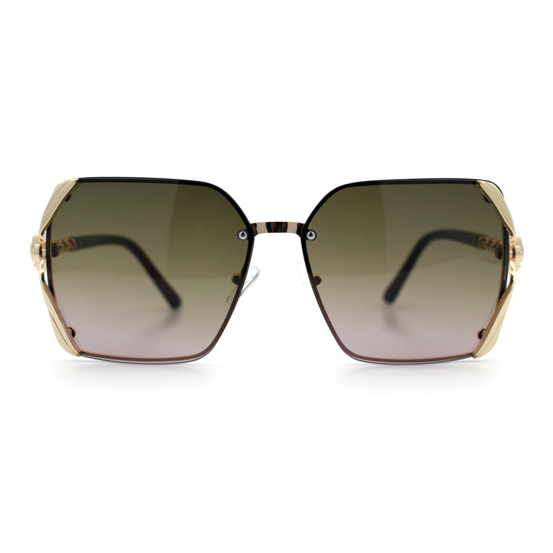Womens Rimless Metal Rim Rectangle Butterfly Luxe Fashion Sunglasses