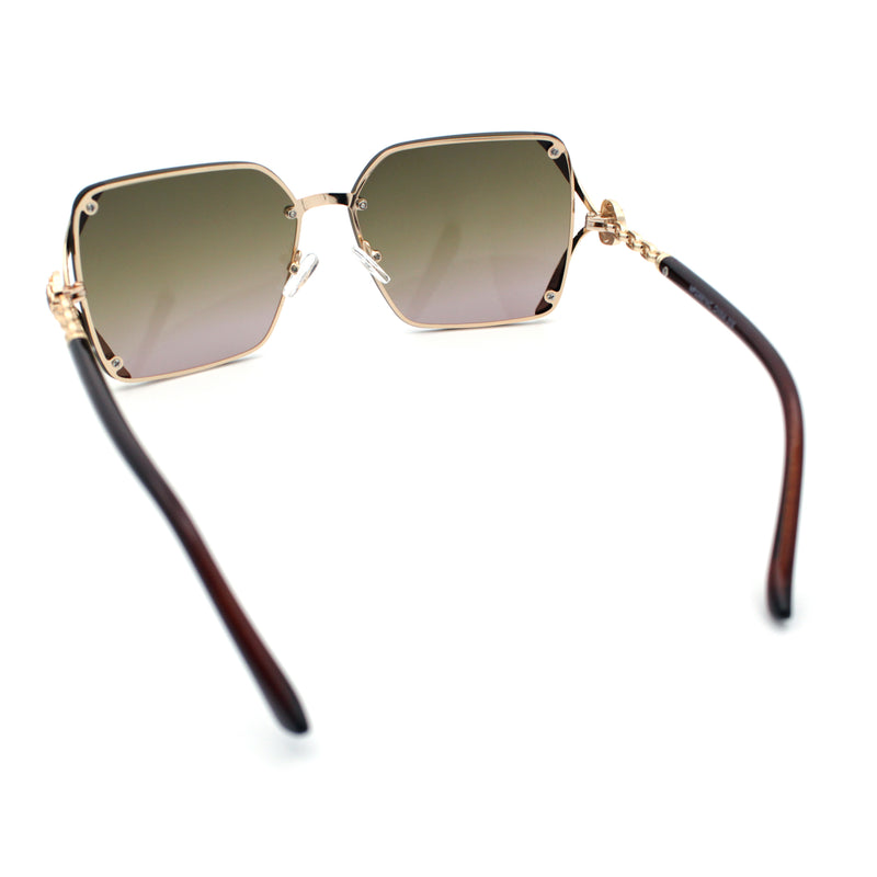 Womens Rimless Metal Rim Rectangle Butterfly Luxe Fashion Sunglasses