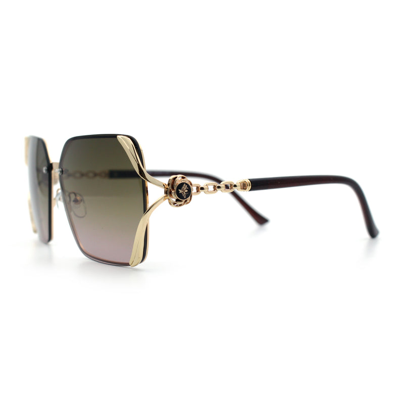 Womens Rimless Metal Rim Rectangle Butterfly Luxe Fashion Sunglasses