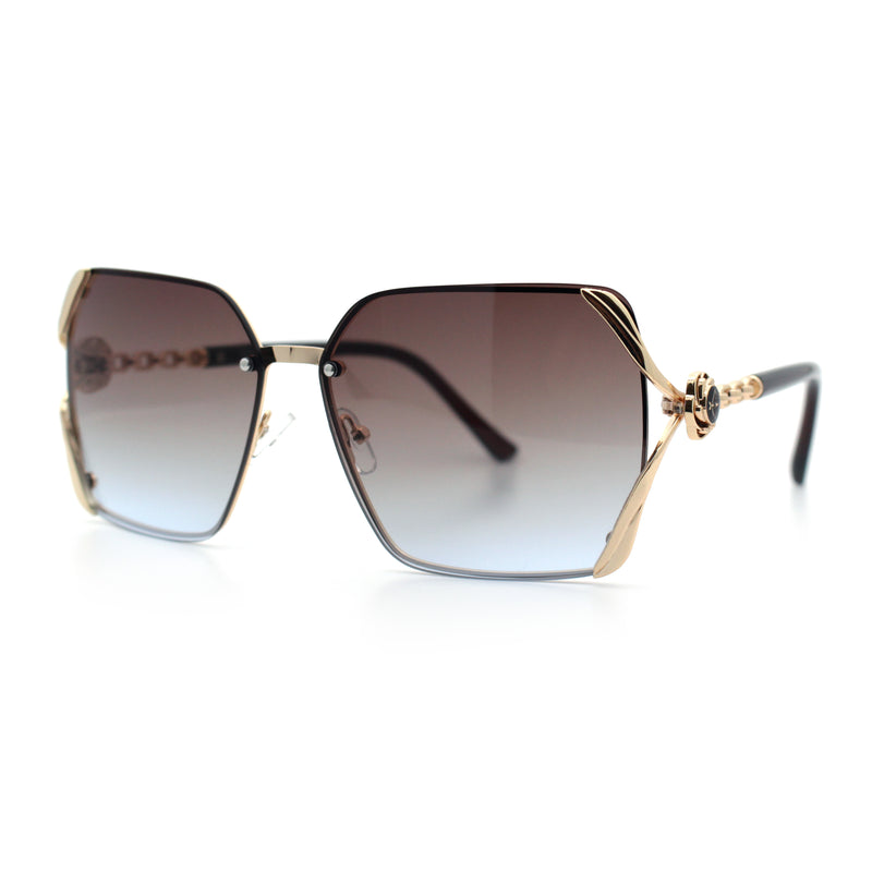 Womens Rimless Metal Rim Rectangle Butterfly Luxe Fashion Sunglasses