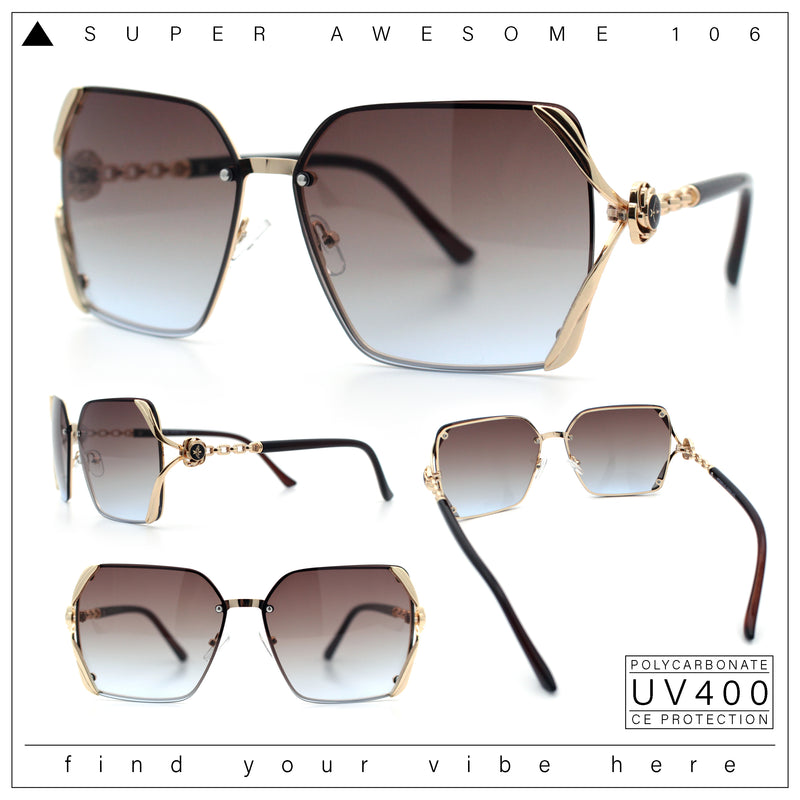 Womens Rimless Metal Rim Rectangle Butterfly Luxe Fashion Sunglasses