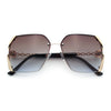 Womens Rimless Metal Rim Rectangle Butterfly Luxe Fashion Sunglasses