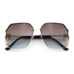 Womens Rimless Metal Rim Rectangle Butterfly Luxe Fashion Sunglasses