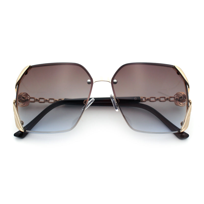 Womens Rimless Metal Rim Rectangle Butterfly Luxe Fashion Sunglasses