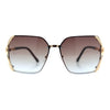 Womens Rimless Metal Rim Rectangle Butterfly Luxe Fashion Sunglasses