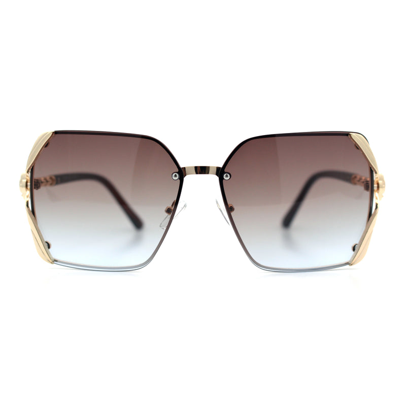 Womens Rimless Metal Rim Rectangle Butterfly Luxe Fashion Sunglasses