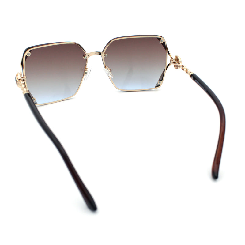 Womens Rimless Metal Rim Rectangle Butterfly Luxe Fashion Sunglasses