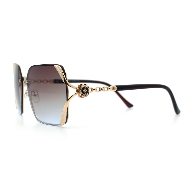 Womens Rimless Metal Rim Rectangle Butterfly Luxe Fashion Sunglasses