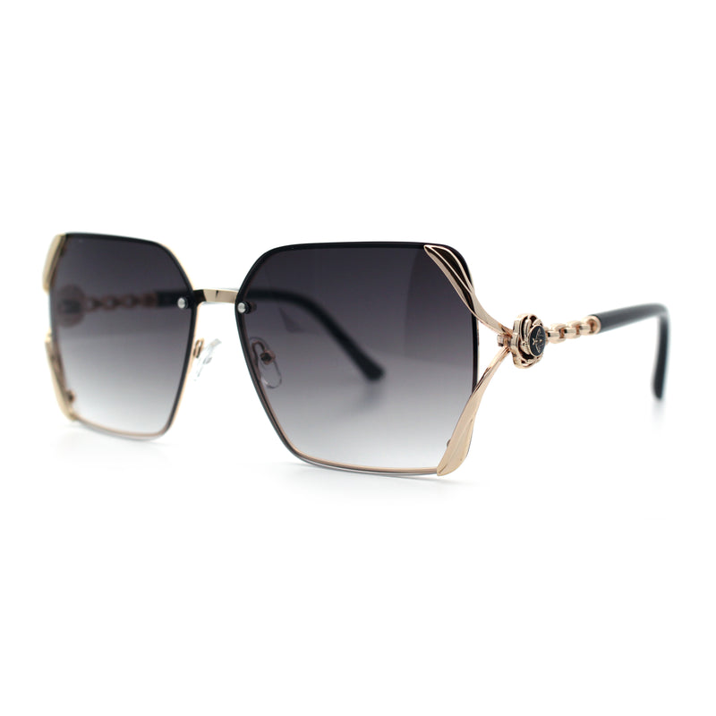 Womens Rimless Metal Rim Rectangle Butterfly Luxe Fashion Sunglasses