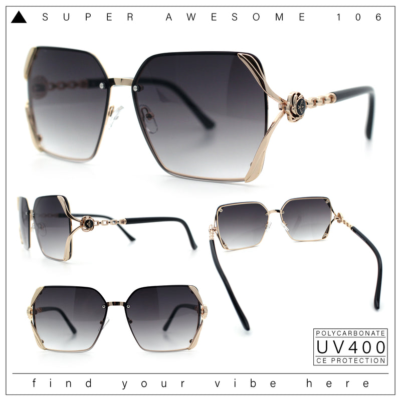 Womens Rimless Metal Rim Rectangle Butterfly Luxe Fashion Sunglasses