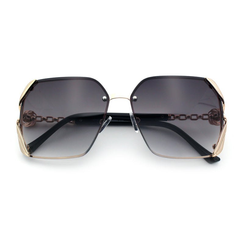 Womens Rimless Metal Rim Rectangle Butterfly Luxe Fashion Sunglasses