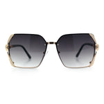 Womens Rimless Metal Rim Rectangle Butterfly Luxe Fashion Sunglasses