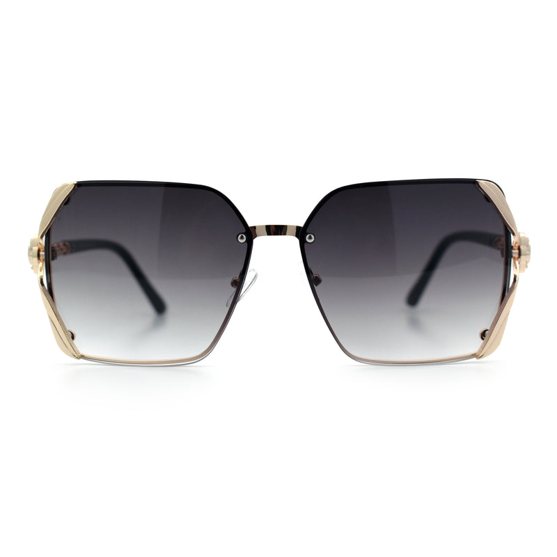 Womens Rimless Metal Rim Rectangle Butterfly Luxe Fashion Sunglasses