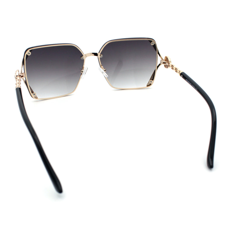 Womens Rimless Metal Rim Rectangle Butterfly Luxe Fashion Sunglasses