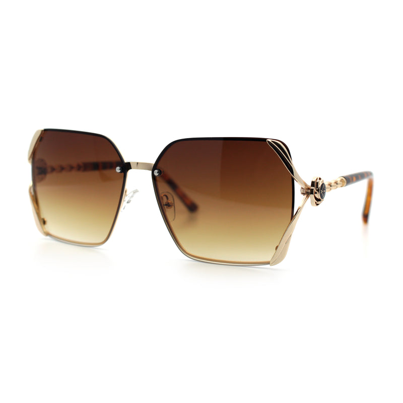 Womens Rimless Metal Rim Rectangle Butterfly Luxe Fashion Sunglasses