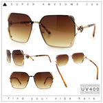Womens Rimless Metal Rim Rectangle Butterfly Luxe Fashion Sunglasses
