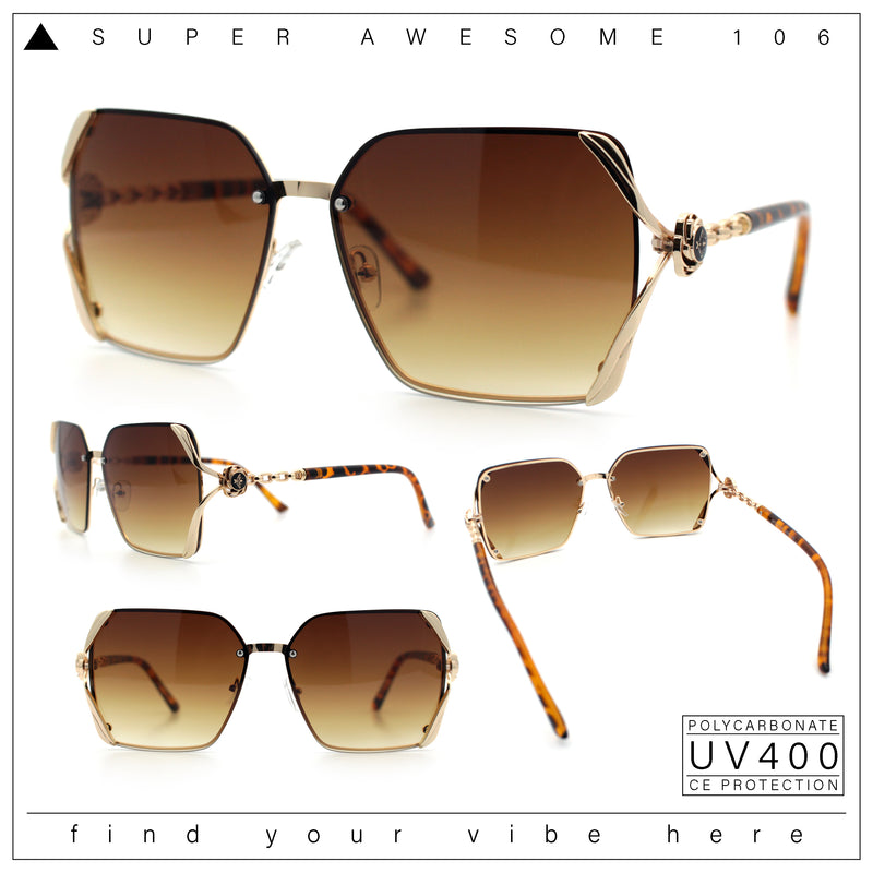 Womens Rimless Metal Rim Rectangle Butterfly Luxe Fashion Sunglasses