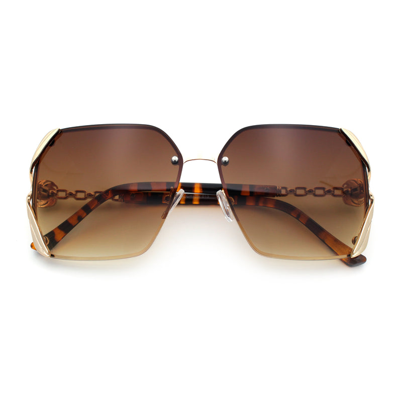 Womens Rimless Metal Rim Rectangle Butterfly Luxe Fashion Sunglasses