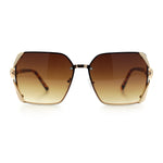 Womens Rimless Metal Rim Rectangle Butterfly Luxe Fashion Sunglasses