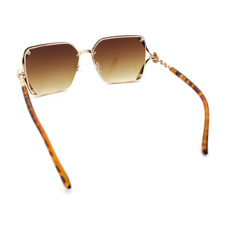 Womens Rimless Metal Rim Rectangle Butterfly Luxe Fashion Sunglasses