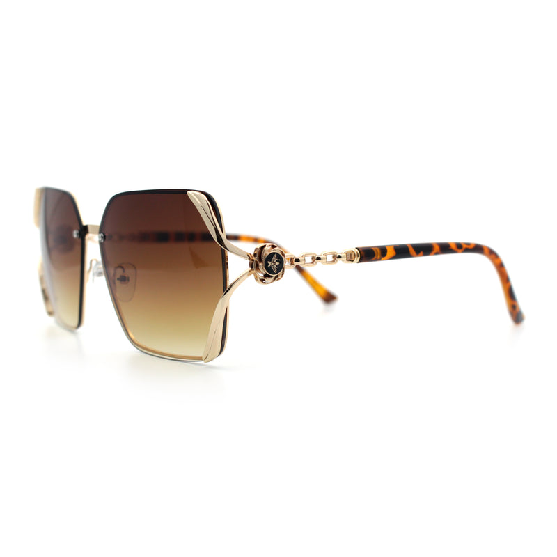 Womens Rimless Metal Rim Rectangle Butterfly Luxe Fashion Sunglasses