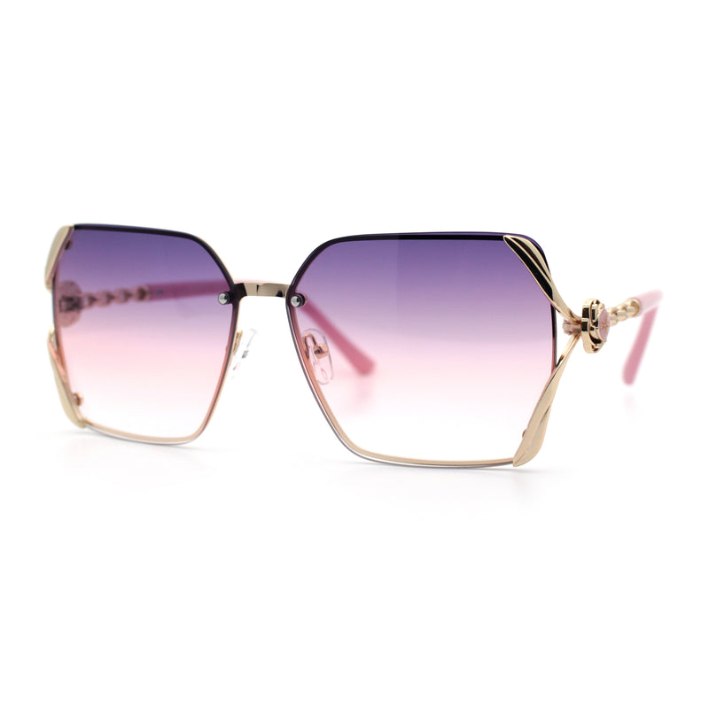 Womens Rimless Metal Rim Rectangle Butterfly Luxe Fashion Sunglasses